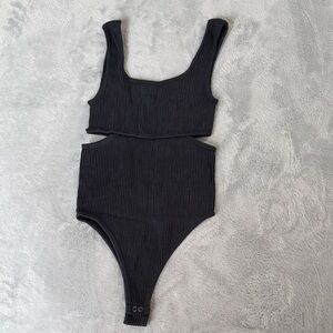 Chic Black Ribbed Bodysuit